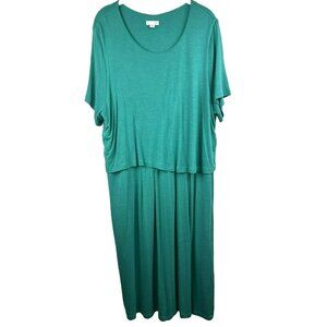 J Jill Woman Dress XL Tall Solid Blue‎ Mint Layered Rayon Spandex Short Sleeve
